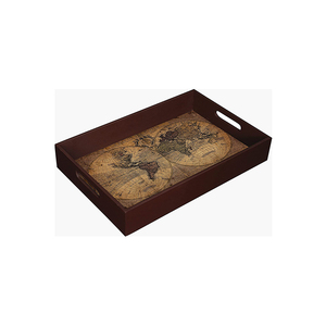 Bandeja Rectangular para Servir con Diseño de Mapa Mundial Vintage, Acabado Lacado y Asa para Uso Residencial - Product Image 1