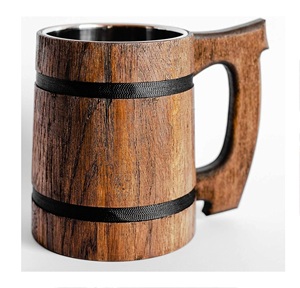 หัตถกรรมสินค้าถ้วยไม้ทําด้วยมือชุดจานแก้วกาแฟไม้แข็ง 2 แก้วพร้อมฉนวนกันความร้อนทําด้วยมือการออกแบบที่ไม่ซ้ํากัน - Product Image 4