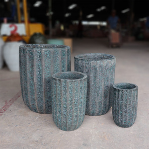 Vente en gros directe d'usine, ensemble de 4 pots en céramique rustique d'extérieur, en terre cuite, finition émaillée, écologique, trou de drainage, pour la maison - Product Image 3