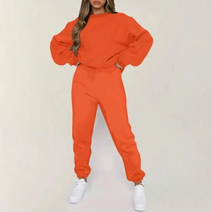 Pantalon de jogging surdimensionné 100% coton et haut à épaules tombantes ensemble d'hiver à capuche pour femmes avec fermeture éclair bouton maille vente en gros - Product Image 4