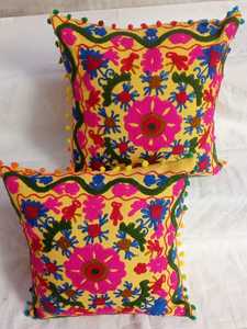 Embroidered Suzani Handmade Floral Pattern Halloween Home Decor Cushion Cover Plain Style <b>Waterproof</b> 100% Cotton <b>Pillow</b> Case - Product Image 4