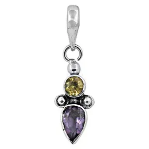 Pendentif classique pour femme en argent 925 avec améthyste et citrine, chaîne en or rose avec un ensemble de perles de diamant, forme de fleur, bijoux de fiançailles - Product Image 1
