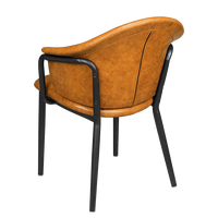 Chaise de salle à manger rembourrée en cuir PU marron avec accoudoirs et pieds en métal pour restaurant, café, bar, hôtel, sièges commerciaux