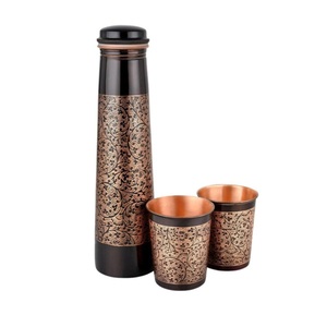 Eco Friendly Copper <b>Bottle</b> with Two <b>Glasses</b> Perfect Gift Set for Wellness Lifestyle Daily Hydration and Home Dining Use - Product Image 1