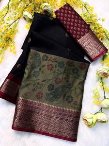Dola Silk Saree dola พิมพ์ลาย dola Silk Saree กับเสื้อ unstitched ขอบพิมพ์ดิจิตอลสำหรับอินเดียและ - Product Image 3