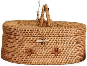1 Pack Autumn Rattan Woven Circle Storage Basket Eco-Friendly Multi-Purpose American Sundries <b>Bag</b> Fashion 30x22x12.5cm - Product Image 2