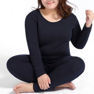 Sous-vêtements thermiques longs pour femmes en coton 100% respirant, pantalon de base, 200 g/m², épais, chaud pour l'hiver, col rond, poches, fitness - Product Image 1