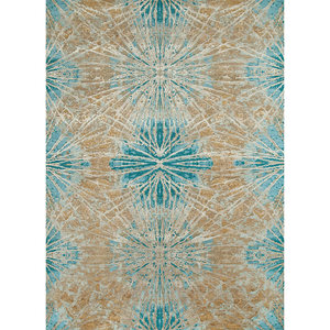 Alfombra Rectangular Kavi Verde de Lana y Seda de Bambú Anudada a Mano con Diseño Teoría del Caos, 10mm, 400x400mm, para Hogar, Dormitorio, Pasillo Abstracto - Product Image 1