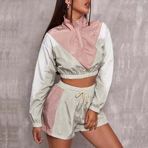 Customize Zip up Jacket Shorts Suit Lightweight <b>Women</b> Ladies Vintage <b>Nylon</b> Windbreaker Two piece Set - Product Image 5