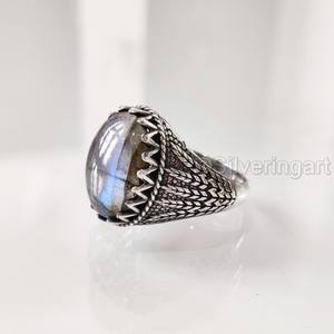 Mayorista Anillo de hombre Fuego azul natural Labradorita Piedra preciosa Anillo de piedra natal Joyería de aniversario árabe Anillo de plata esterlina 925 - Product Image 2