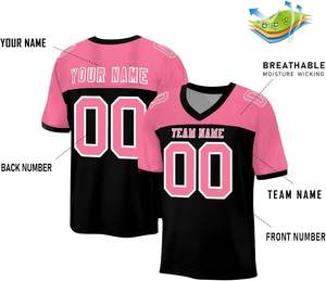 Camiseta de fútbol americano personalizada OEM, tela de malla de poliéster de secado rápido, manga corta, logotipo del equipo, nombre, números, rayas, sublimación - Product Image 4