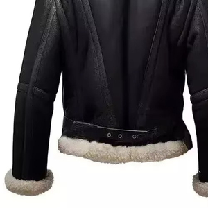 OEM Custom New Arrival Hot Selling <b>Men</b> Genuine Cow Skin High Street Waterproof Windproof Breathable <b>Shearling</b> <b>Jacket</b> Biker - Product Image 3