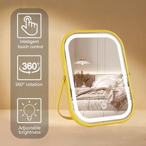 Espejo de maquillaje recargable dorado con luz, espejo de maquillaje LED, 3 modos de color, espejo de escritorio portátil, brillo ajustable - Product Image 5