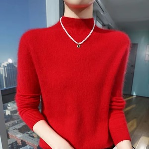Suéter holgado de cuello redondo de manga larga informal de Cachemira de invierno 100% para mujer con logotipo frontal - Product Image 2