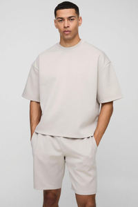 Conjuntos de pantalones cortos y camisetas de calle 100% algodón con logotipo personalizado de gran tamaño Boxy Fit Twin Set para hombres - Product Image 3