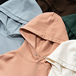 Long Sleeve 100% Cotton Sweatshirts Pullover Heavy Weight No <b>Strings</b> Plain 320gsm Fleece Fabric Hoodies for Men - Product Image 2