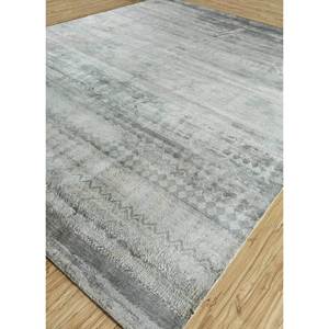 Tapis en soie noués à la main Gulmarg AKPS-1009, motif géométrique et abstrait, rectangulaire, patchwork pour couloir, salon, noir et gris - Product Image 2