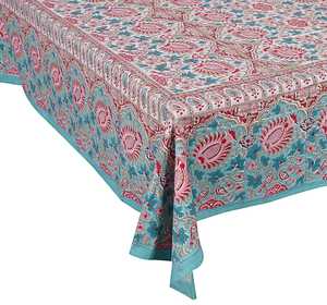 Mantel de bloque de mano Floral indio, cubierta de mesa de algodón puro, mantel de lino hecho a mano con estampado de Mango, regalo de Navidad - Product Image 1