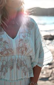 Femmes élastiquée taille Empire classique Floral brodé Lurex Blouse haute qualité heure d'été luxe Boho haut pour femme - Product Image 2