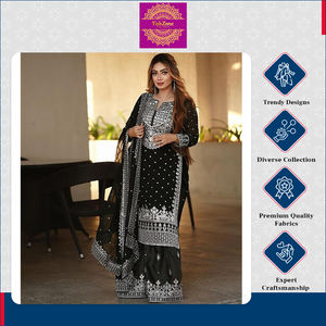 Conjunto de Kurti, Gharara, Sharara y Dupatta para Mujer, en Georgette Sintética Pesada, Listo para Usar, Completamente Cosido, con Bordado Pesado y Trabajo de Lentejuelas - Product Image 2