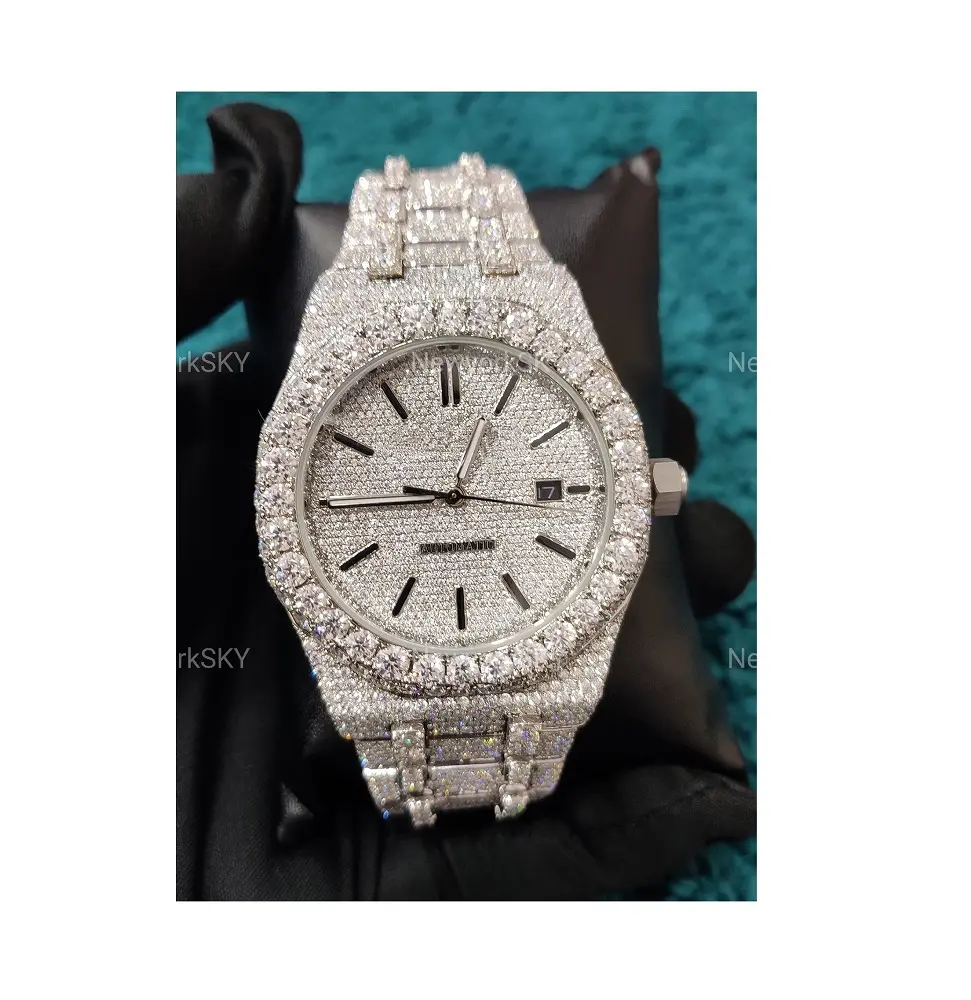 Última colección de relojes de la mejor calidad, joyería, reloj automático de diamantes con tachuelas de moissanita, reloj de acero inoxidable de lujo