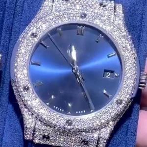 Montre en diamant pour homme, vente chaude, acier inoxydable, VVS1, moissanite, luxe, tonneau, bracelet bleu, montre-bracelet - Product Image 6