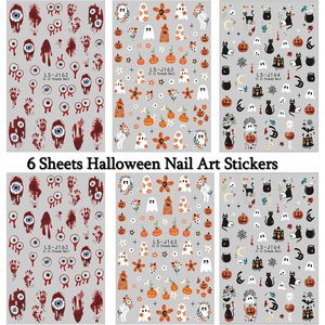Adesivi per Nail Art di Halloween 6 fogli di simpatici fiori d'arancio fantasmi gatti neri Horror sangue bulbo oculare Design per Nail Art - Product Image 4