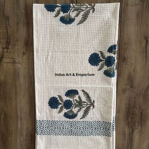 Hand <b>Block</b> Printed 100% Cotton <b>Waffle</b> Fabric Floral Pattern Quick-Dry Eco-Friendly Bath Towel for Beach Use - Product Image 6