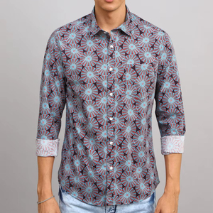 Chemise pour homme à manches longues 100% coton, design classique, motif floral, coupe régulière, pour le travail de bureau, vêtements décontractés, respirante et confortable - Product Image 1