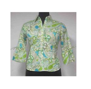 Camisa estampada abstracta marrón ligera de algodón con abertura frontal de cuello básico con botón y manga larga - Product Image 5