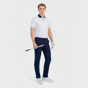 Chemise de golf à manches courtes respirante en tricot uni brodée sur mesure, coupe classique pour homme - Product Image 1