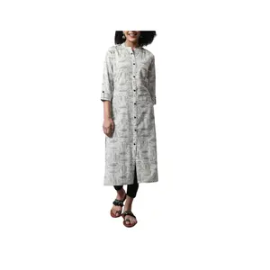 New Arrival Handmade Floral Printed Long Straight Kurta For Women Collar Neck Long Kurti For Summer Indian Ethnic Wear Dress