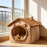 Casa para Mascotas 2 en 1 Plegable para Interiores, Cama para Gatos Tipo Cueva, Cama Portátil de Felpa Cálida para Gatitos