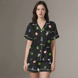 Luxury Adult Loungewear Digital Printed Silk Satin Pajamas - Product Image 1