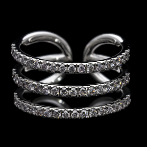 Modern 14K Gold Triple <b>Band</b> Open <b>Ring</b> with Natural Round Diamonds in Pave Setting Stylish and Elegant Statement Fine Jewelry - Product Image 1