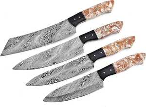 Venta al por mayor clásico hecho a mano de acero de Damasco japonés cuchillo de cocina Set 4PCs Chef cuchillo Set con mango de resina - Product Image 3