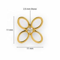 JJBRAVO Pendientes de flor de pétalos abiertos de oro macizo de 14k con circonita redonda para mujer, joyería fina elegante, regalo para fiesta de boda