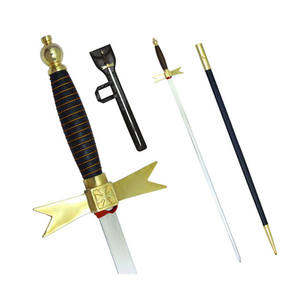 Épée de Commanderie Maçonnique en Acier Damas avec Fourreau, Lame en Acier Damas, Manche en Laiton, Personnalisable OEM, Épée Ornementale pour Cérémonies - Product Image 1