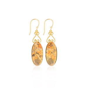 Pendientes de latón chapados en oro con gemas de jaspe abeja, elegantes pendientes colgantes de latón con brillo y acabado. - Product Image 1