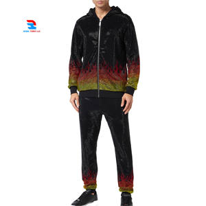 Chaqueta y pantalones de chándal con cremallera brillante para hombre, chándal con diamantes de imitación y cremallera personalizada, traje deportivo de invierno estampado - Product Image 1
