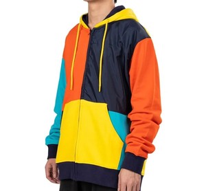 Sweat à capuche streetwear d'hiver pour homme, personnalisé avec logo, en coton multicolore, taille XS, fermeture éclair, poches kangourou, design patchwork color block, 360g - Product Image 3