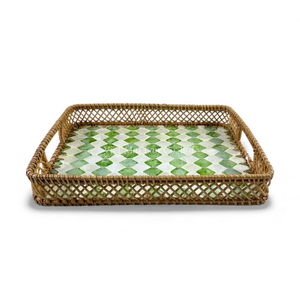 Bandeja Artesanal de Nácar con Borde de Ratán para Servir Comida, Exhibición en Mesa y Decoración del Hogar, de Vietnam - Product Image 2