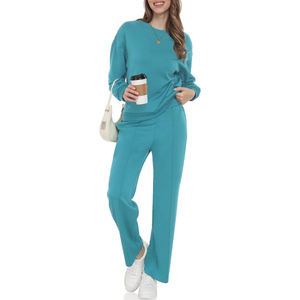 Women's High <b>Waist</b> Casual Wide Leg Lightweight Applique Hoodie Sweatshirt Summer Windproof Yoga Sports Two Piece Suits - Product Image 3