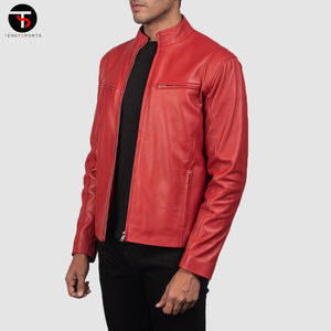 Chaqueta de cuero de oveja clásica ajustada de alta calidad para hombre, ropa de calle larga con cuello levantado para primavera y otoño, fina con revestimiento inteligente - Product Image 2