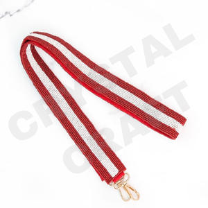 Customized Red and White Beaded Purse Strap White Gold Seed Bead Bag Straps with 'Hook Em Horns' Design <b>Fashionable</b> <b>Accessory</b> - Product Image 1
