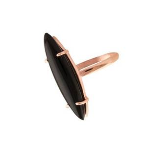 Anillo de Boda Minimalista de Ónix Negro Natural de 6x25 mm para Mujer, Diseño Delicado con Corte Marquesa, Plata de Ley 925 con Baño de Oro Rosa - Product Image 4