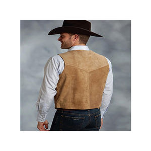 Cowboy hommes Western gris daim cuir gilet épais réversible tactique gilet de sécurité avec bouton décoration tissu chaud et sûr - Product Image 3