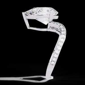 Anillo de Compromiso con Diamante Cultivado en Laboratorio, Diseño de Racimo de Peras con Banda de Oro Abierta y Diseño Pavé, Joyería Única - Product Image 5