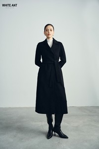 Tela de lujo 70% lana 30% Alpaca GAIA abrigo largo cosido a mano abrigos de Mujer con cinturón de moda negro Mangto camisa mejor precio - Product Image 5