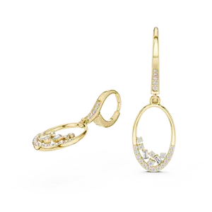 Boucles d'oreilles pendantes en diamant rond et émeraude, argent 925/plaqué or jaune/or rose, 2,75 g - Product Image 1